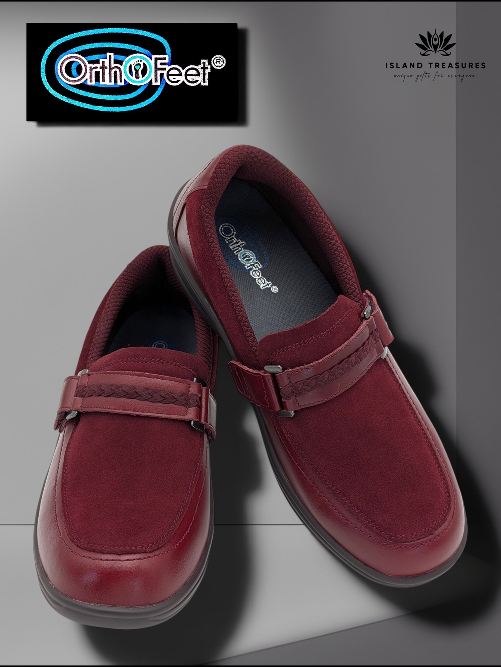 Orthofeet Size 10M Chelsea 819 Burgundy Leather Loafers Orthopedic Dress Shoes